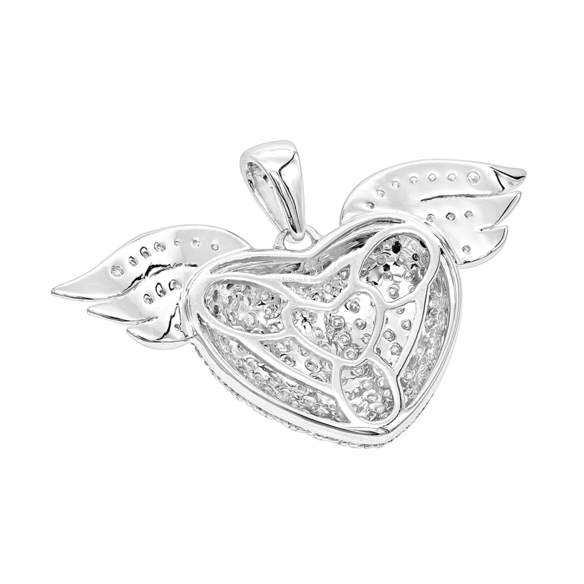 14K White Gold Unique Diamond Heart With Angels Wings Ladies Pendant 1ct 4 14K White Gold Unique Diamond Heart With Angels Wings Ladies Pendant 1ct - Image 4
