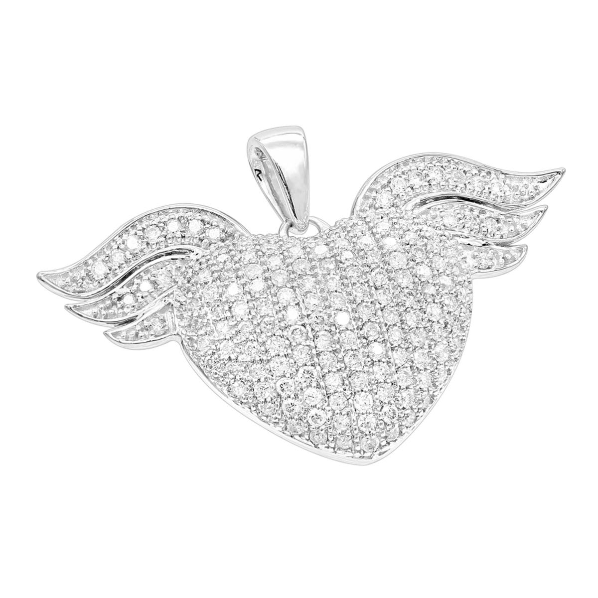 14K White Gold Unique Diamond Heart With Angels Wings Ladies Pendant 1ct 1 14K White Gold Unique Diamond Heart With Angels Wings Ladies Pendant 1ct