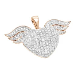 14K White Gold Unique Diamond Heart With Angels Wings Ladies Pendant 1ct 8 14K White Gold Unique Diamond Heart With Angels Wings Ladies Pendant 1ct -Luxurman 14k gold unique diamond heart with angels wings ladies pendant 1ct ro