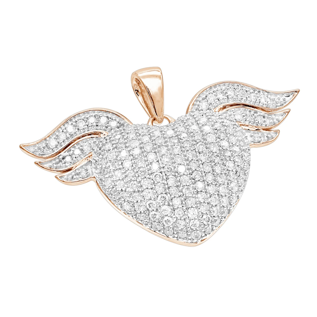 14K White Gold Unique Diamond Heart With Angels Wings Ladies Pendant 1ct 3 14K White Gold Unique Diamond Heart With Angels Wings Ladies Pendant 1ct - Image 3