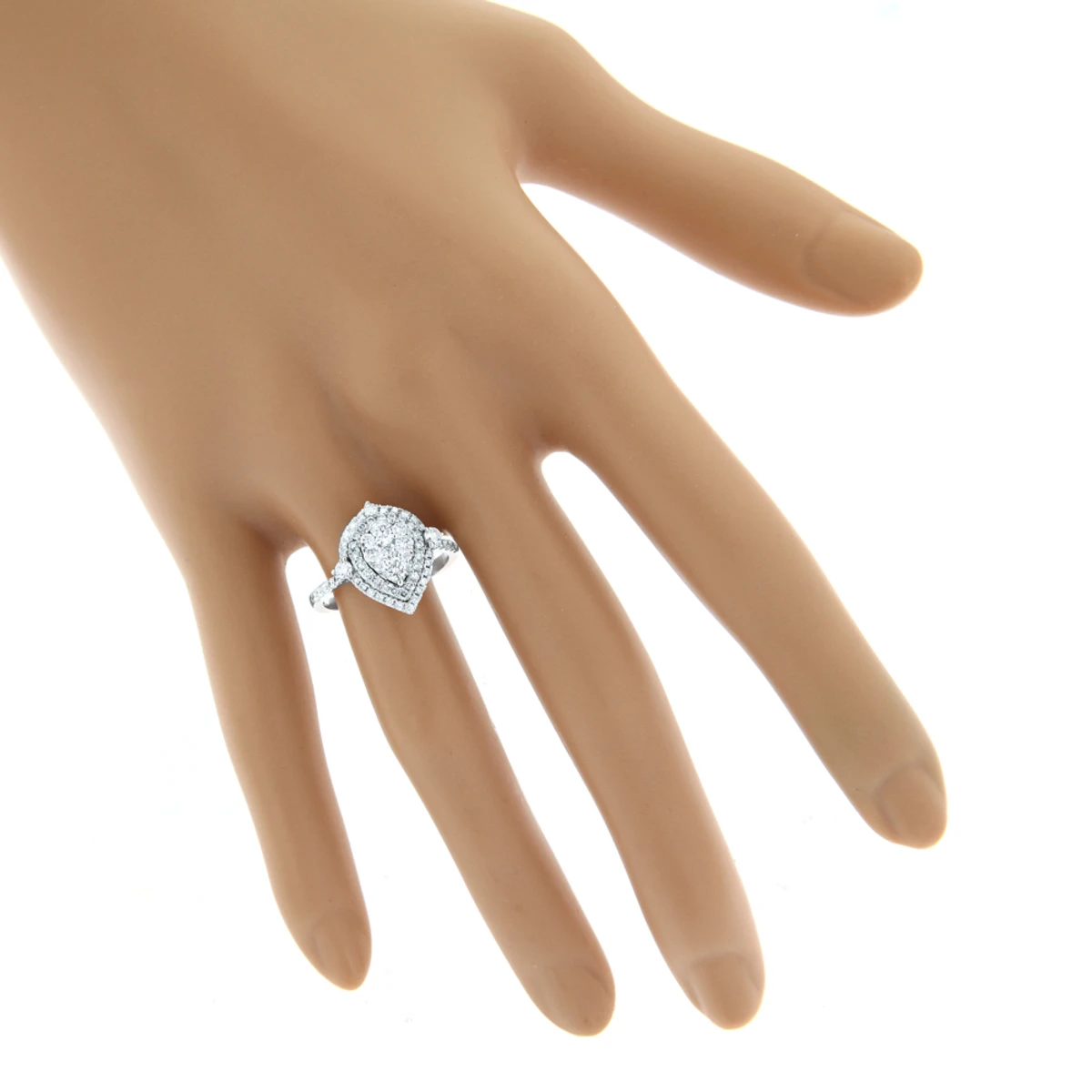 14K White Gold Unique Drop Design Pear Shape Diamond Cluster Ring For Women 1.3ct 3 14K White Gold Unique Drop Design Pear Shape Diamond Cluster Ring For Women 1.3ct - Image 3