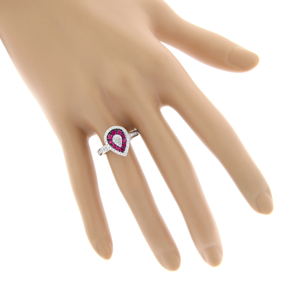 14K White Gold Unique Pear Shape Diamond And Ruby Women's Ring Drop Design 1tcw 4 14K White Gold Unique Pear Shape Diamond And Ruby Women's Ring Drop Design 1tcw - Image 4