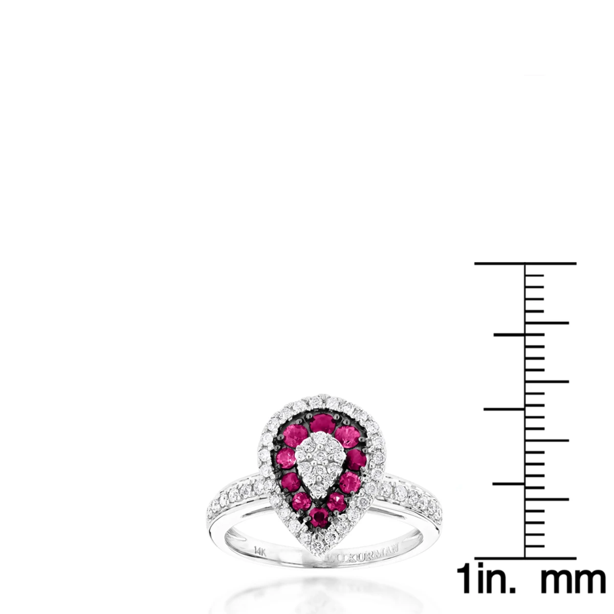 14K White Gold Unique Pear Shape Diamond And Ruby Women's Ring Drop Design 1tcw 5 14K White Gold Unique Pear Shape Diamond And Ruby Women's Ring Drop Design 1tcw - Image 5