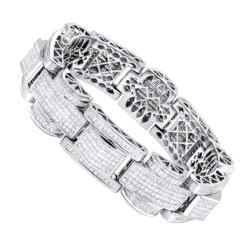14K White Gold Unique Princess Cut Diamond Bracelet For Men 30ct Luxurman