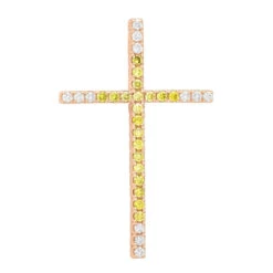 14K Yellow Gold White And Yellow Diamond Cross Pendant 0.72ct -Luxurman 14k gold white and yellow diamond cross pendant 072ct p 6606 ro