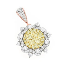 14K White Gold White And Yellow Diamond Ladies Flower Pendant 2.3ct -Luxurman 14k gold white and yellow diamond ladies flower pendant 23ct ro