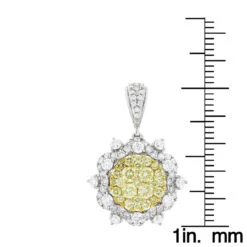 14K White Gold White And Yellow Diamond Ladies Flower Pendant 2.3ct -Luxurman 14k gold white and yellow diamond ladies flower pendant 23ct rulerwh