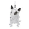 14K White Gold White Black Diamond Mini Bull Terrier Dog Pendant 3.85ct