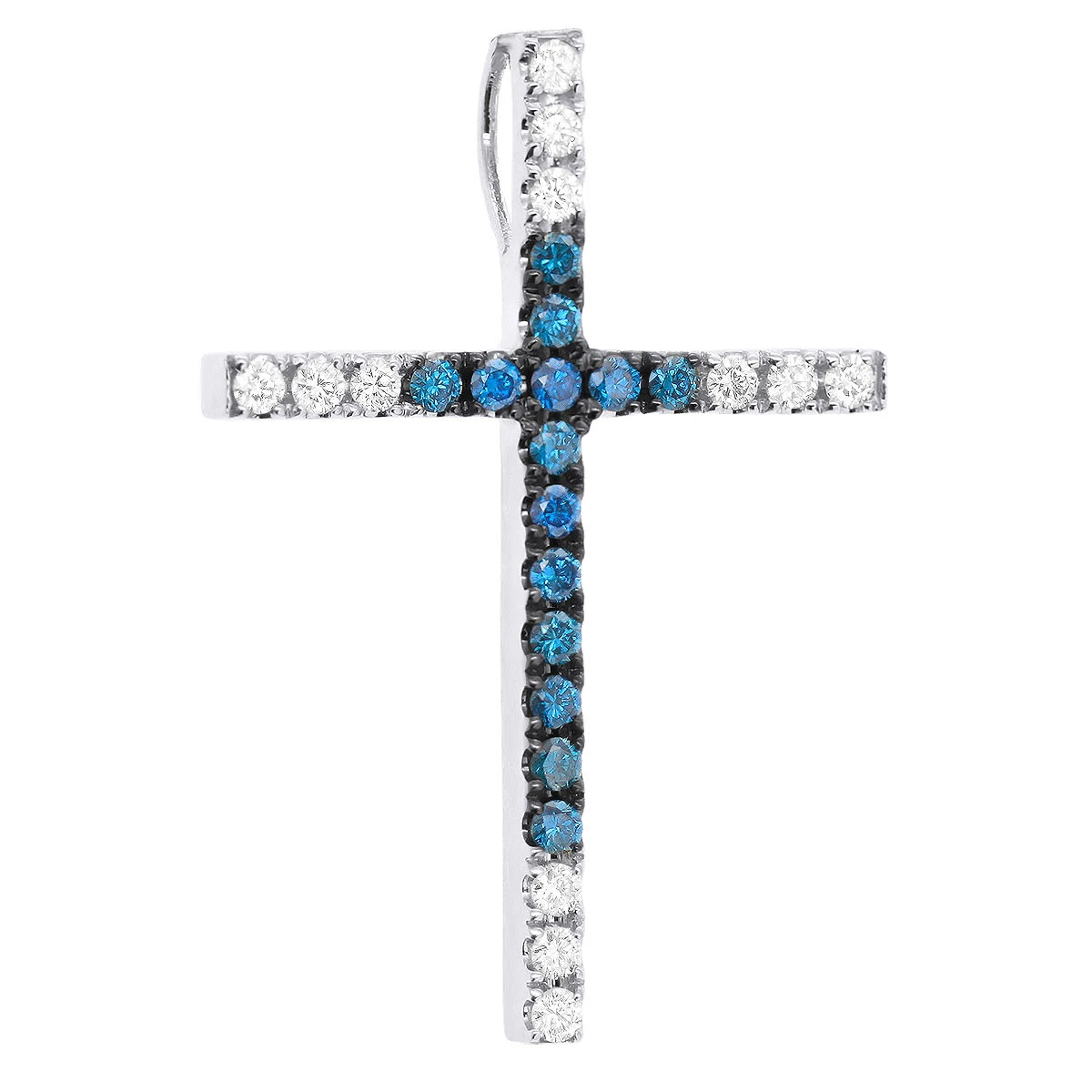 14K White Gold White Blue Diamond Cross Pendant 0.86ct 1 14K White Gold White Blue Diamond Cross Pendant 0.86ct