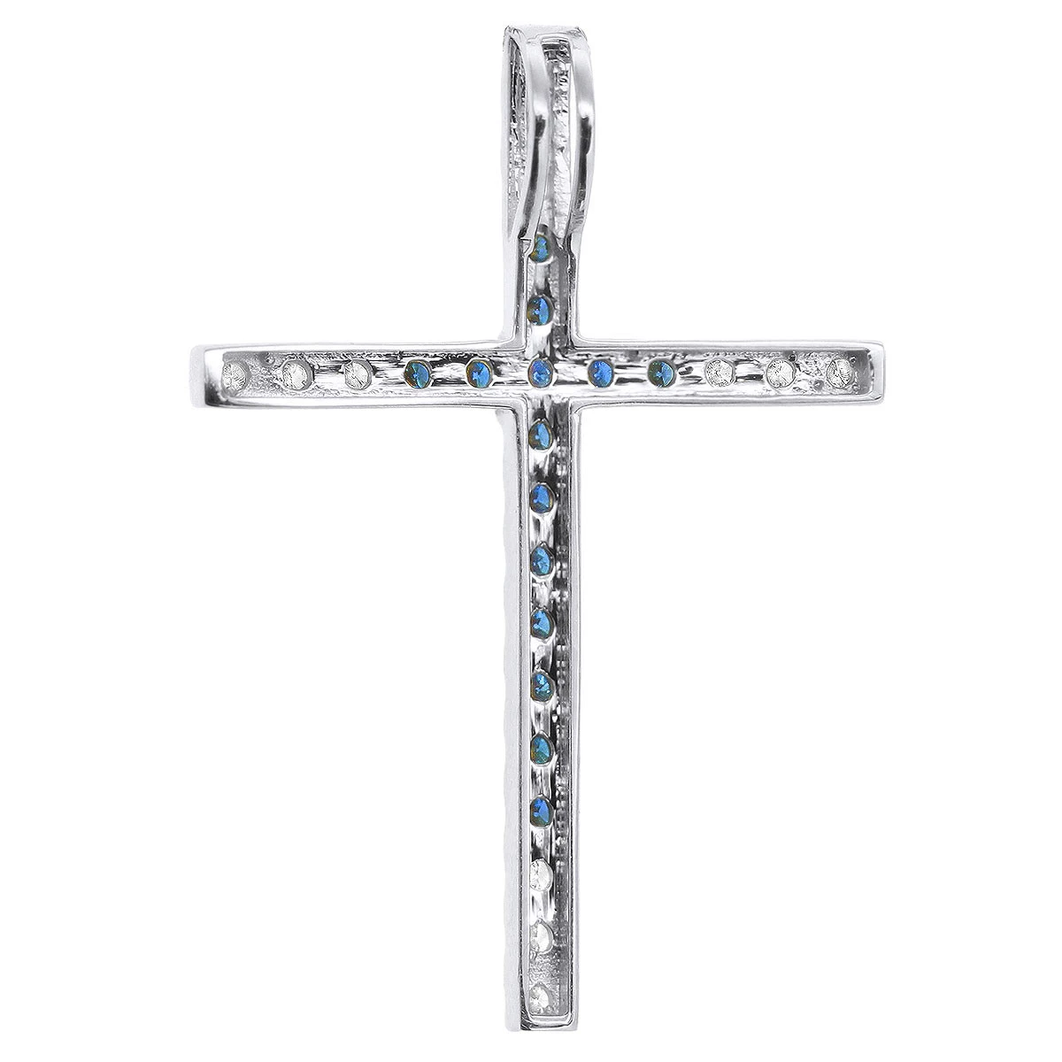 14K White Gold White Blue Diamond Cross Pendant 0.86ct 4 14K White Gold White Blue Diamond Cross Pendant 0.86ct - Image 4