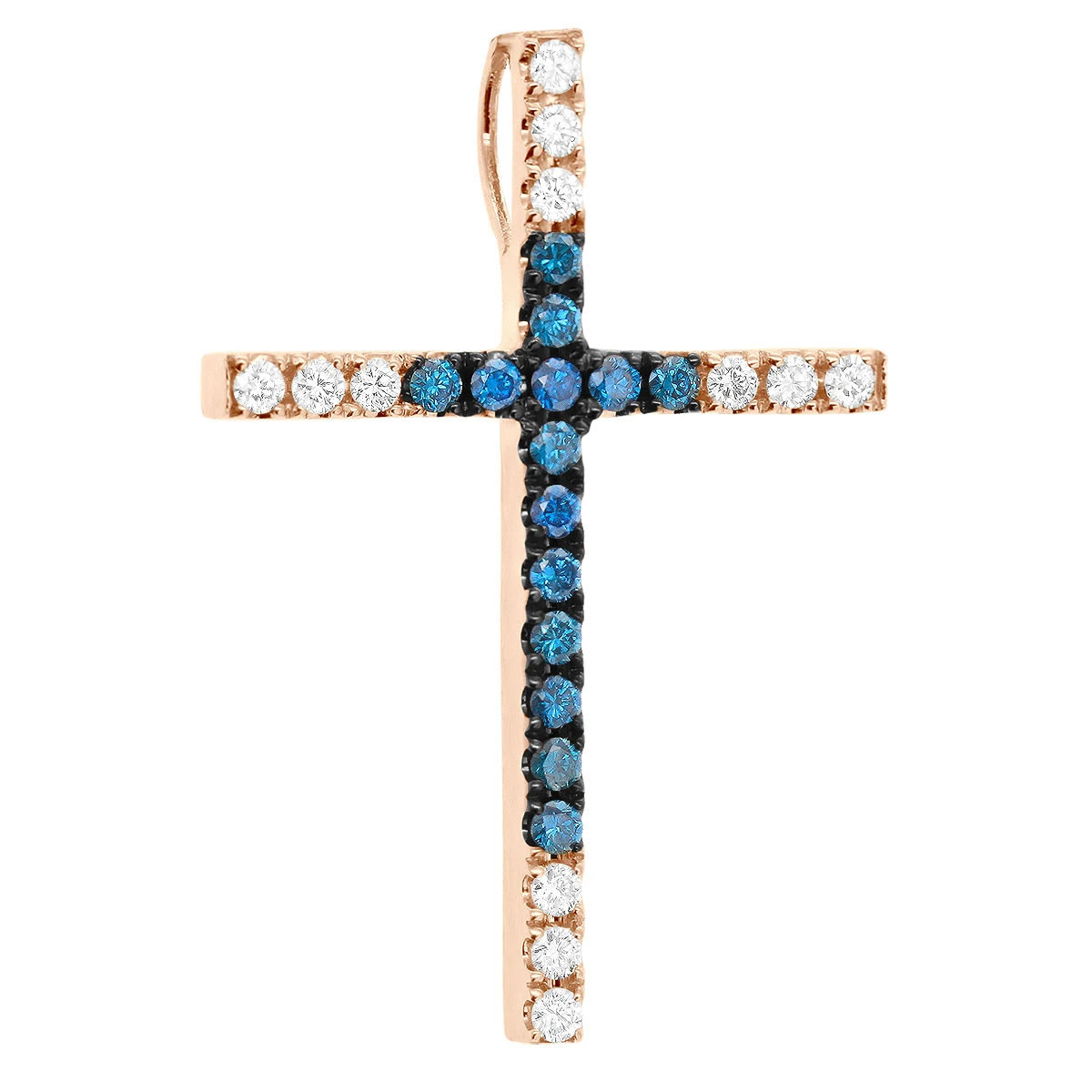 14K White Gold White Blue Diamond Cross Pendant 0.86ct 2 14K White Gold White Blue Diamond Cross Pendant 0.86ct - Image 2