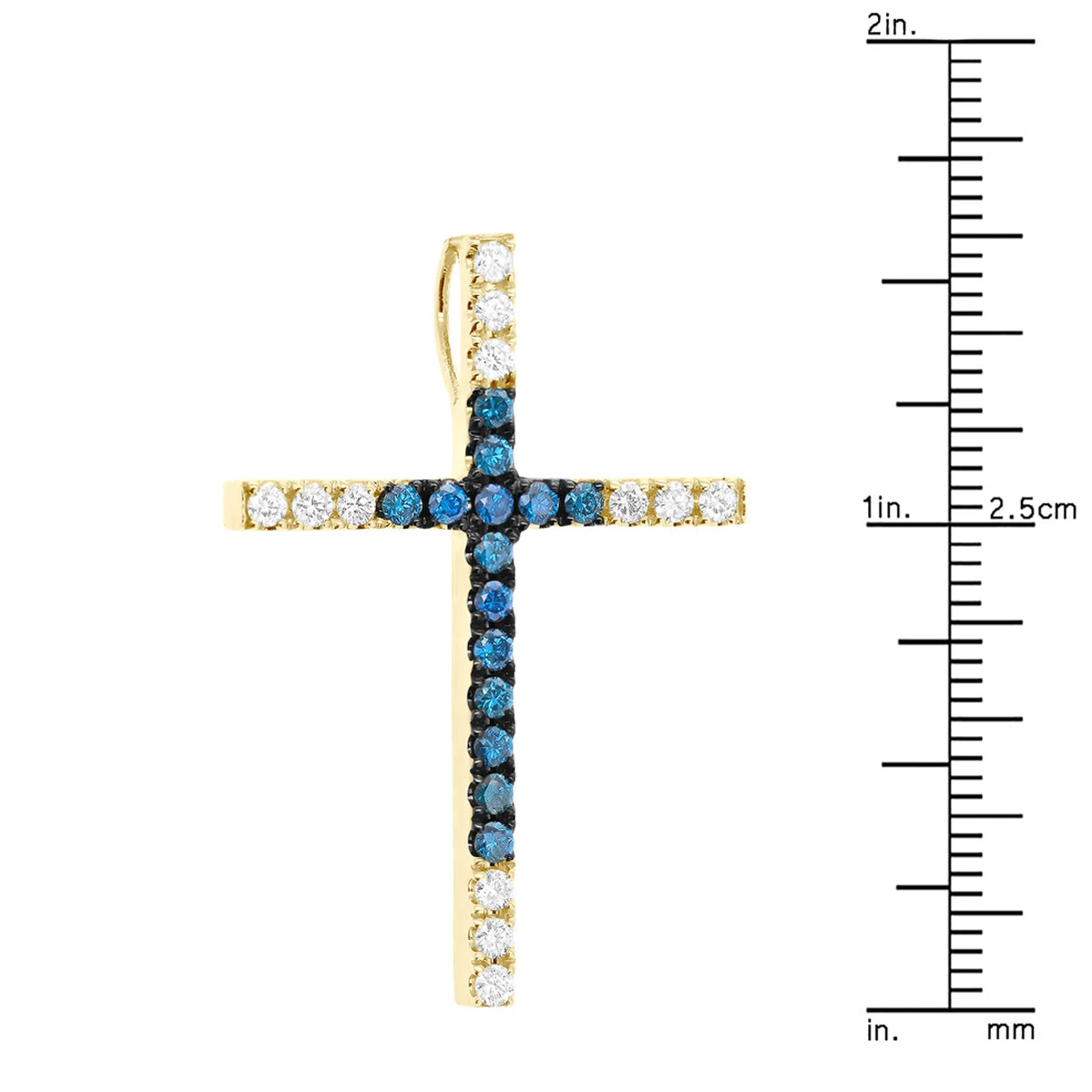 14K White Gold White Blue Diamond Cross Pendant 0.86ct 8 14K White Gold White Blue Diamond Cross Pendant 0.86ct - Image 8