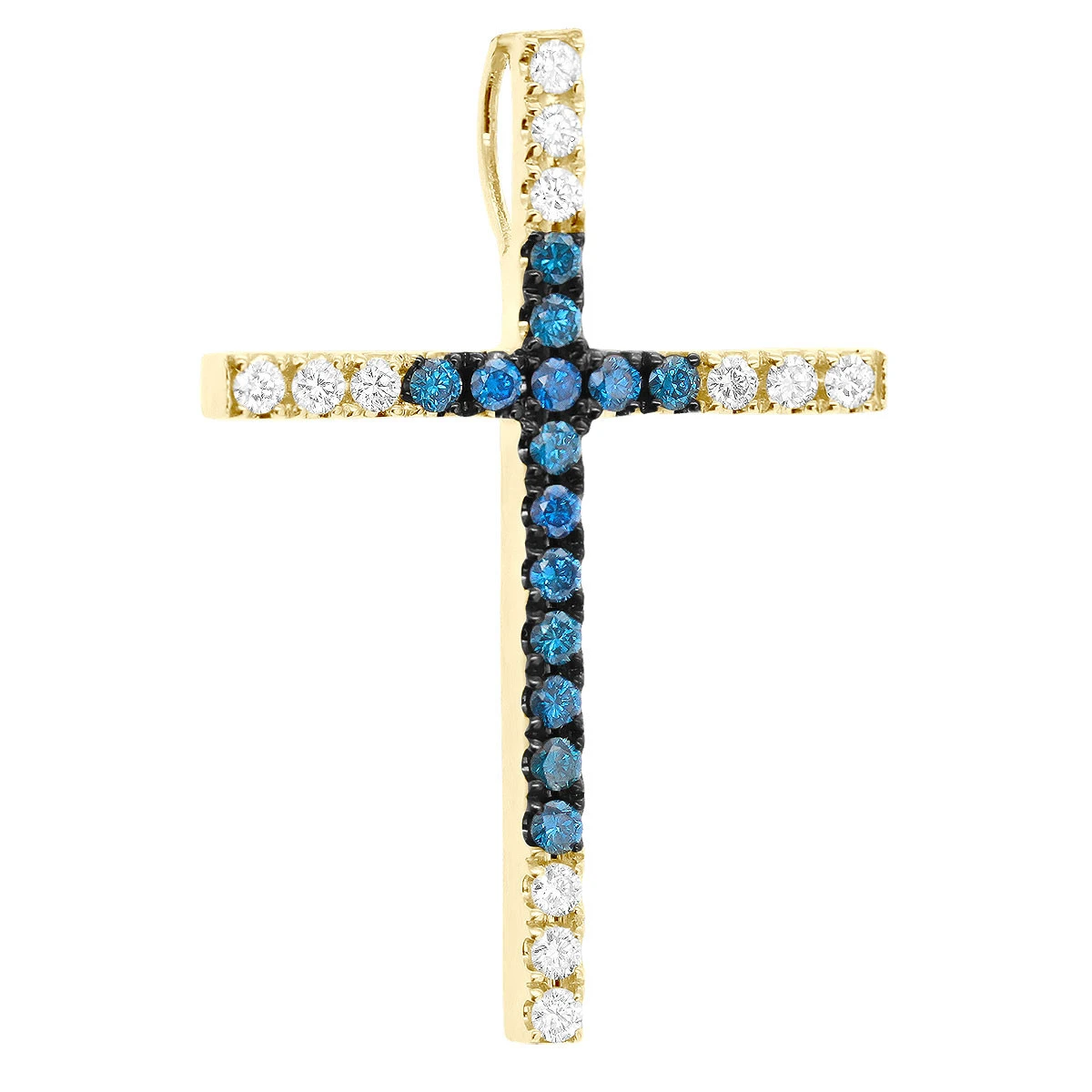 14K White Gold White Blue Diamond Cross Pendant 0.86ct 3 14K White Gold White Blue Diamond Cross Pendant 0.86ct - Image 3
