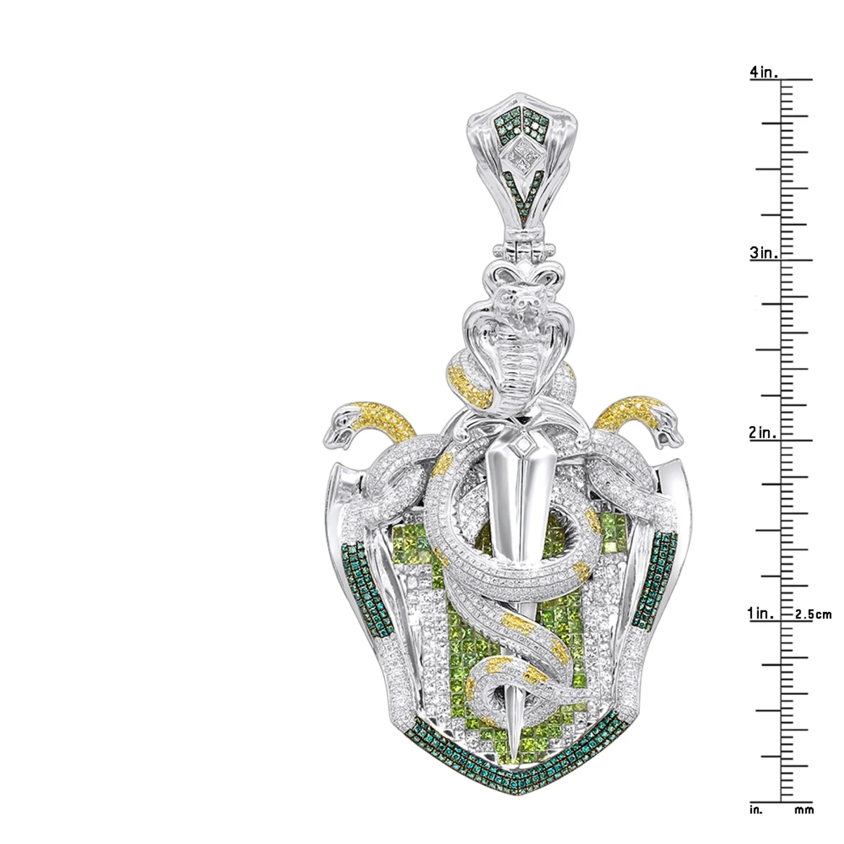 14K Gold White Blue Green Yellow Diamond Sword & Snakes Men's Pendant 18ct 6 14K Gold White Blue Green Yellow Diamond Sword & Snakes Men's Pendant 18ct - Image 6