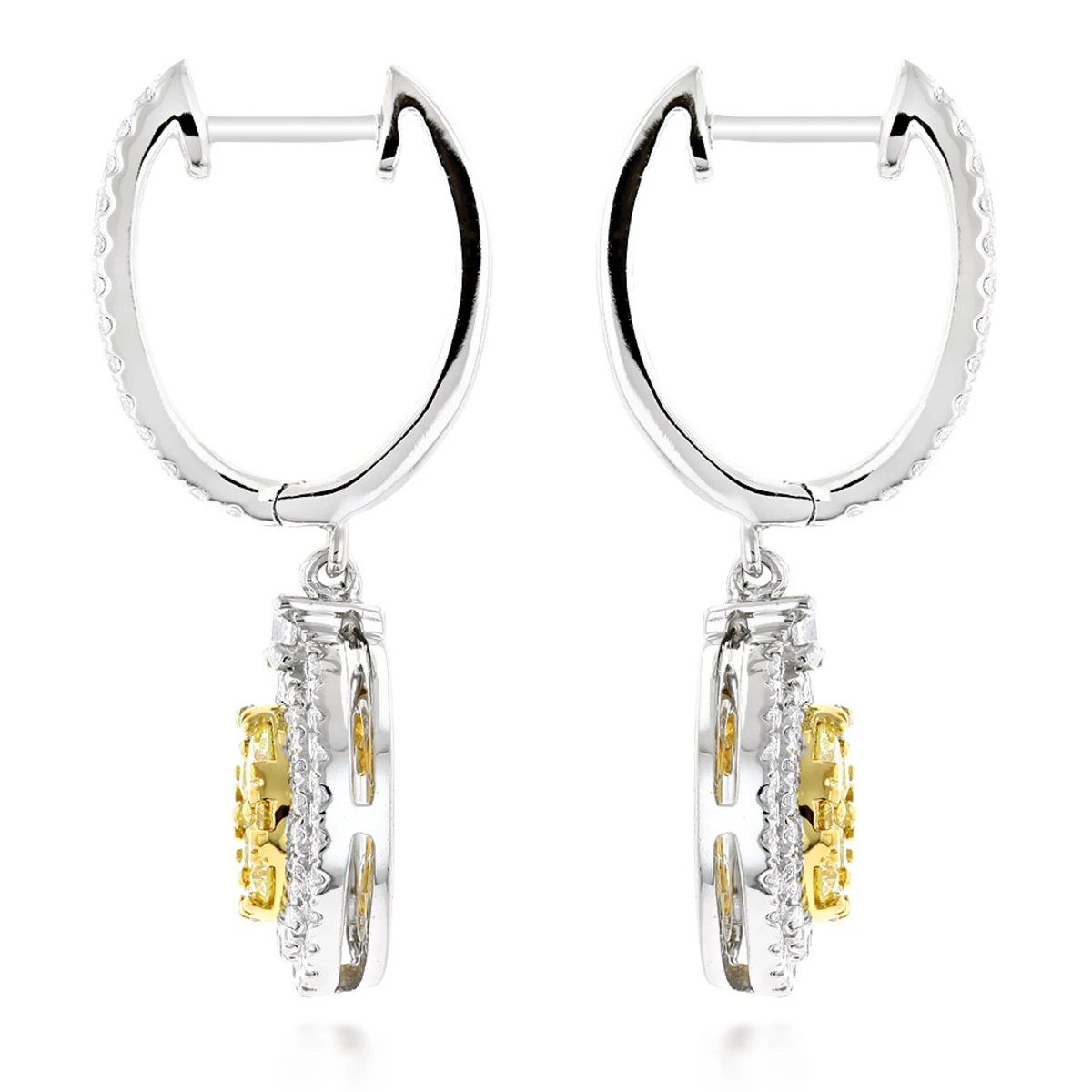 14K White Gold White Yellow Diamond Circle Earrings Hoop Dangles By Luxurman 2ct 4 14K White Gold White Yellow Diamond Circle Earrings Hoop Dangles By Luxurman 2ct - Image 4