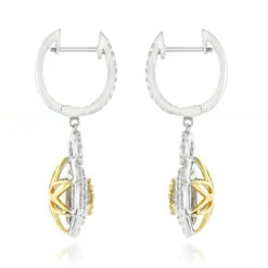 14K White Gold White Yellow Diamond Cluster Fashion Ladies Drop Earrings 1.45ct -Luxurman 14k gold white yellow diamond cluster fashion ladies drop earrings 145ct backwh