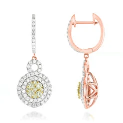 14K White Gold White Yellow Diamond Cluster Fashion Ladies Drop Earrings 1.45ct -Luxurman 14k gold white yellow diamond cluster fashion ladies drop earrings 145ct ro