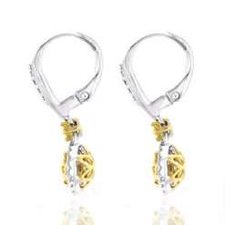14K White Gold White Yellow Diamond Drop Earrings 1.2ct Women's Dangle Hoops 9 14K White Gold White Yellow Diamond Drop Earrings 1.2ct Women's Dangle Hoops -Luxurman 14k gold white yellow diamond drop earrings 12ct womens dangle hoops back
