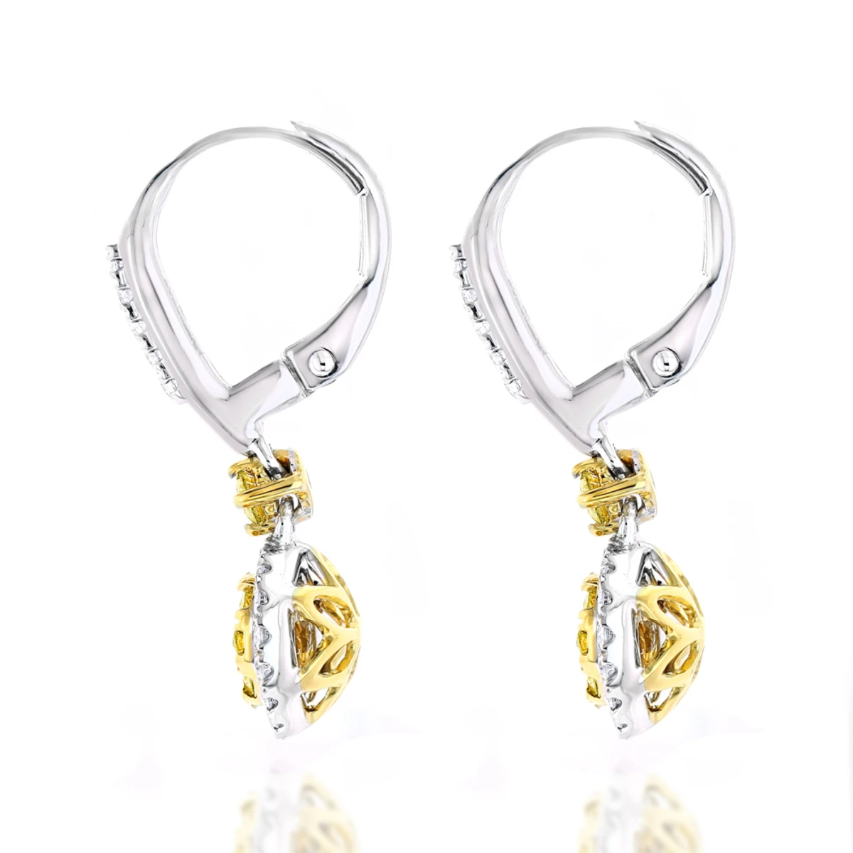 14K White Gold White Yellow Diamond Drop Earrings 1.2ct Women's Dangle Hoops 4 14K White Gold White Yellow Diamond Drop Earrings 1.2ct Women's Dangle Hoops - Image 4