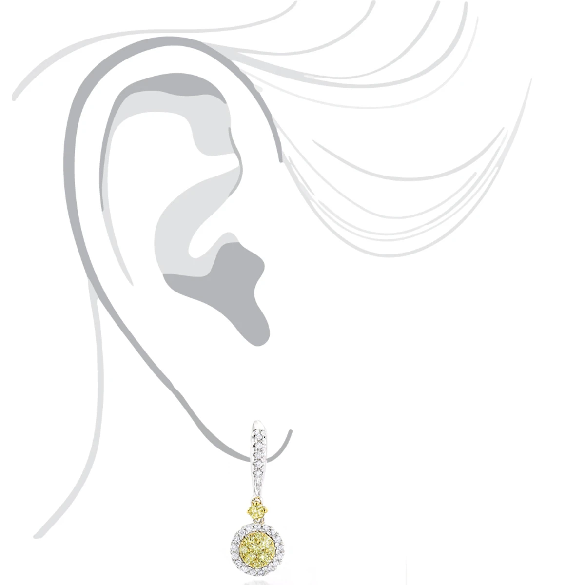 14K White Gold White Yellow Diamond Drop Earrings 1.2ct Women's Dangle Hoops 5 14K White Gold White Yellow Diamond Drop Earrings 1.2ct Women's Dangle Hoops - Image 5