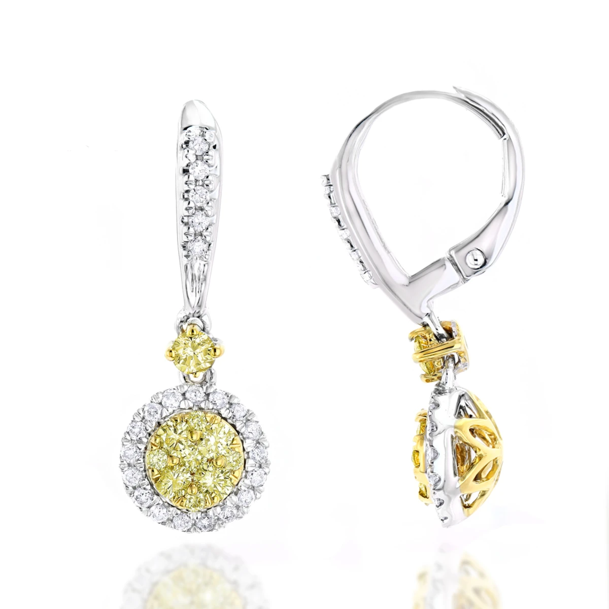 14K White Gold White Yellow Diamond Drop Earrings 1.2ct Women's Dangle Hoops 1 14K White Gold White Yellow Diamond Drop Earrings 1.2ct Women's Dangle Hoops