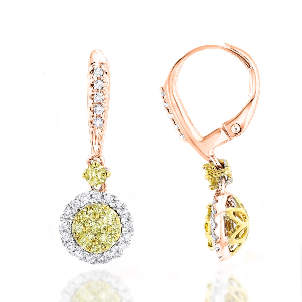 14K White Gold White Yellow Diamond Drop Earrings 1.2ct Women's Dangle Hoops 3 14K White Gold White Yellow Diamond Drop Earrings 1.2ct Women's Dangle Hoops - Image 3