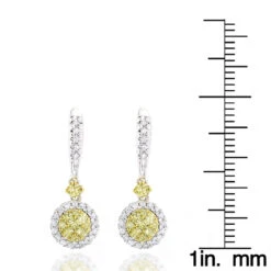 14K White Gold White Yellow Diamond Drop Earrings 1.2ct Women's Dangle Hoops 11 14K White Gold White Yellow Diamond Drop Earrings 1.2ct Women's Dangle Hoops -Luxurman 14k gold white yellow diamond drop earrings 12ct womens dangle hoops ruler