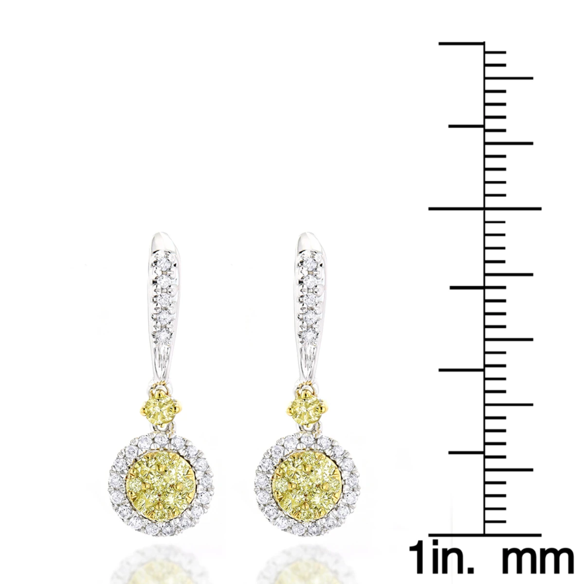 14K White Gold White Yellow Diamond Drop Earrings 1.2ct Women's Dangle Hoops 6 14K White Gold White Yellow Diamond Drop Earrings 1.2ct Women's Dangle Hoops - Image 6