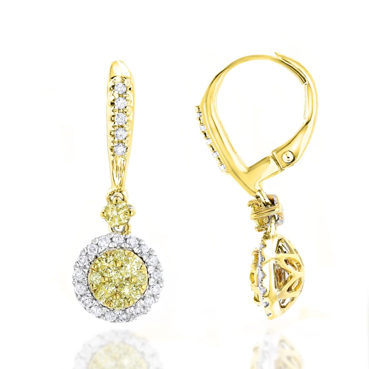 14K White Gold White Yellow Diamond Drop Earrings 1.2ct Women's Dangle Hoops 2 14K White Gold White Yellow Diamond Drop Earrings 1.2ct Women's Dangle Hoops - Image 2