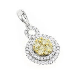 14K White Gold White Yellow Diamond Round Pendant For Women 1.15ct