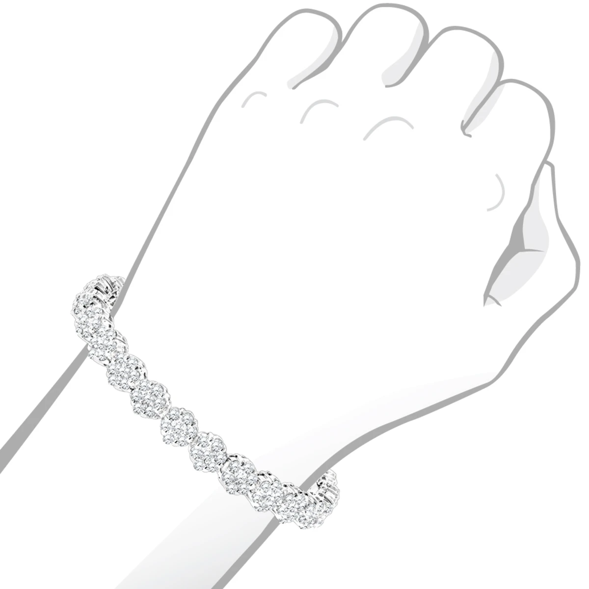 14K White Gold Women's Diamond Cluster Tennis Bracelet 8.25ct 4 14K White Gold Women's Diamond Cluster Tennis Bracelet 8.25ct - Image 4