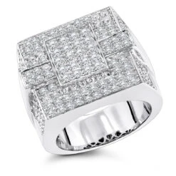 14K White Gold Men's Pave Diamond Ring 4 Carats Of Diamonds
