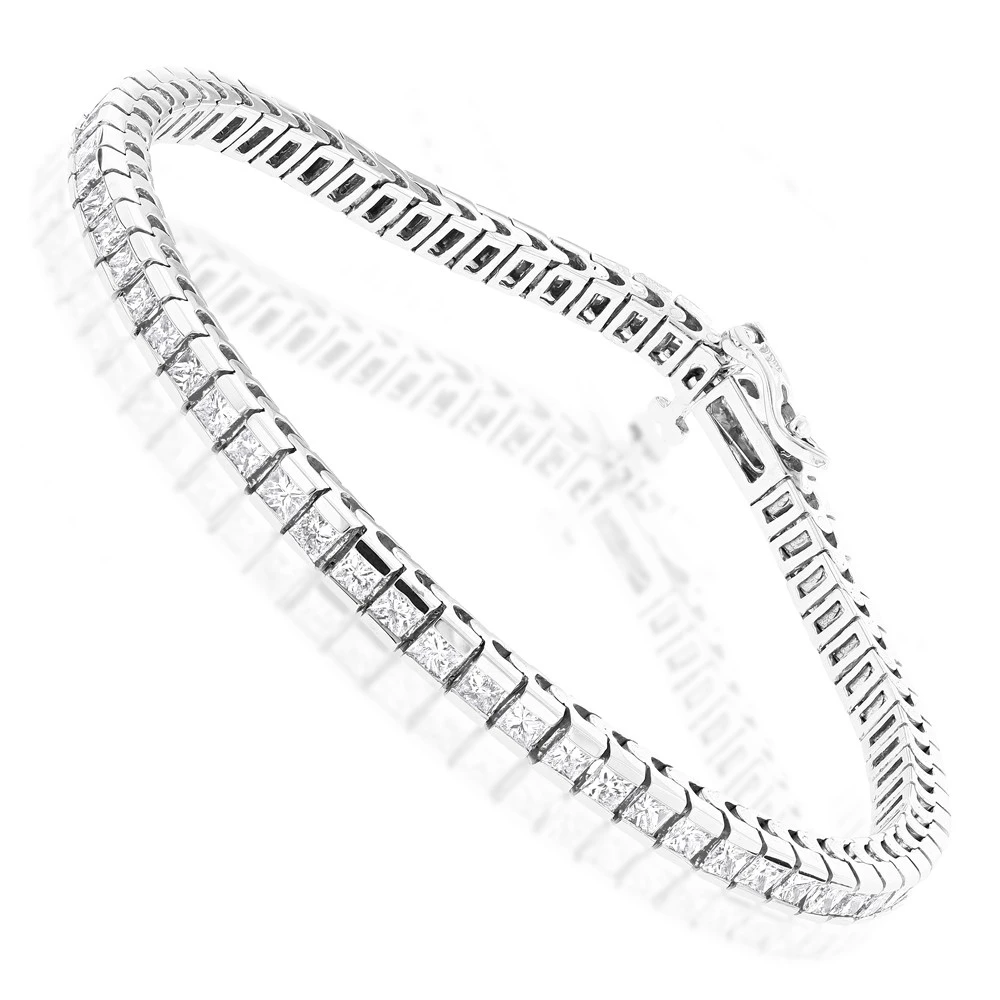 14K White Gold Princess Cut Diamond Tennis Bracelet For Women 4.83ct 2 14K White Gold Princess Cut Diamond Tennis Bracelet For Women 4.83ct - Image 2
