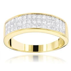 14K Yellow Gold Princess Cut Diamond Wedding Band Invisible Set Ring 1.25ct