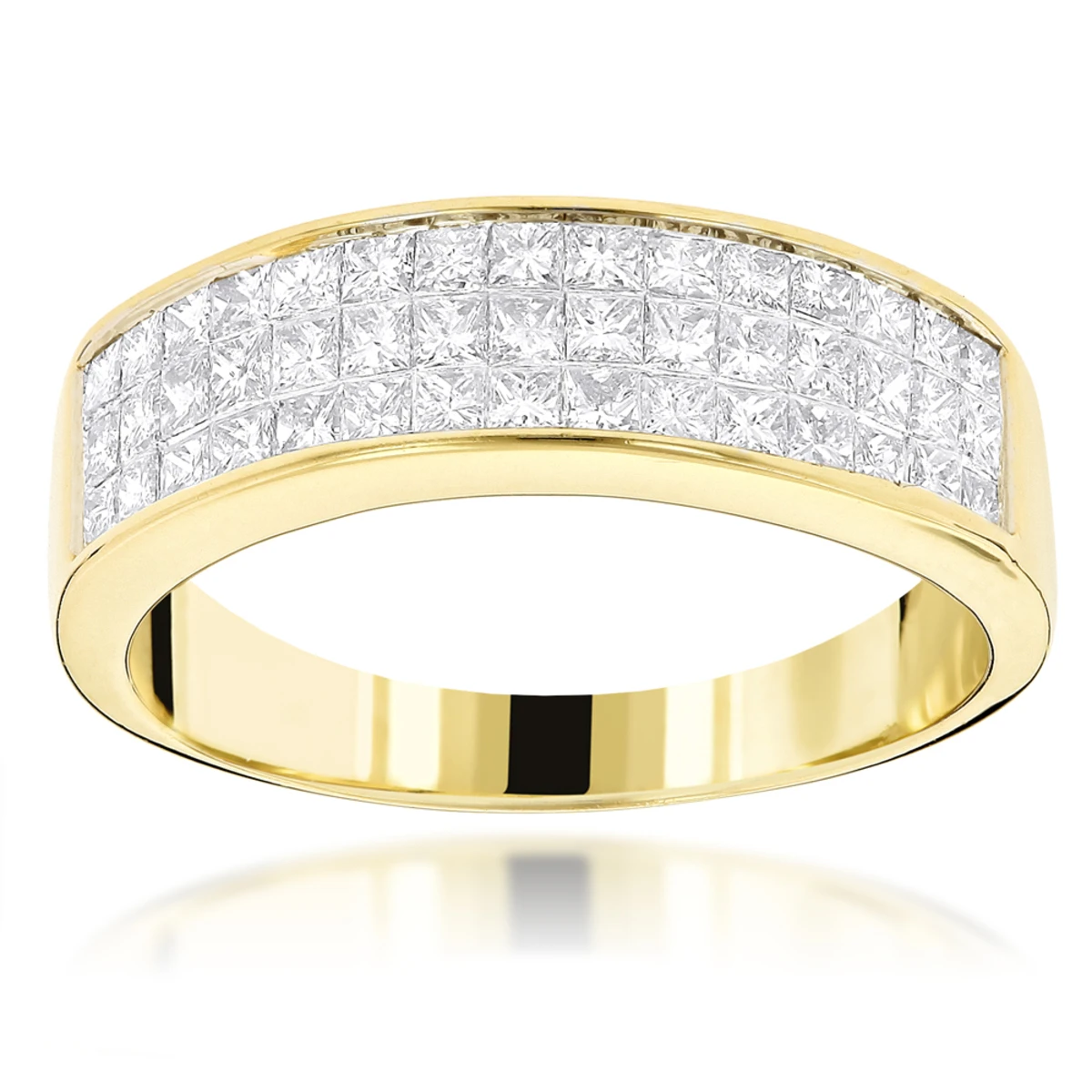 14K Yellow Gold Princess Cut Diamond Wedding Band Invisible Set Ring 1.25ct 1 14K Yellow Gold Princess Cut Diamond Wedding Band Invisible Set Ring 1.25ct