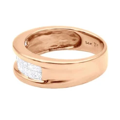 14K Yellow Gold Princess Cut Invisible Diamond Wedding Band 1.16ct -Luxurman 14k princess cut invisible diamond wedding band 116ct p 6328 back rose