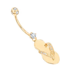 Pure 14K Rose Gold Diamond Flip Flop Belly Ring 0.33ct -Luxurman 14k pure gold diamond flip flop belly ring 033ct p 5874 ye