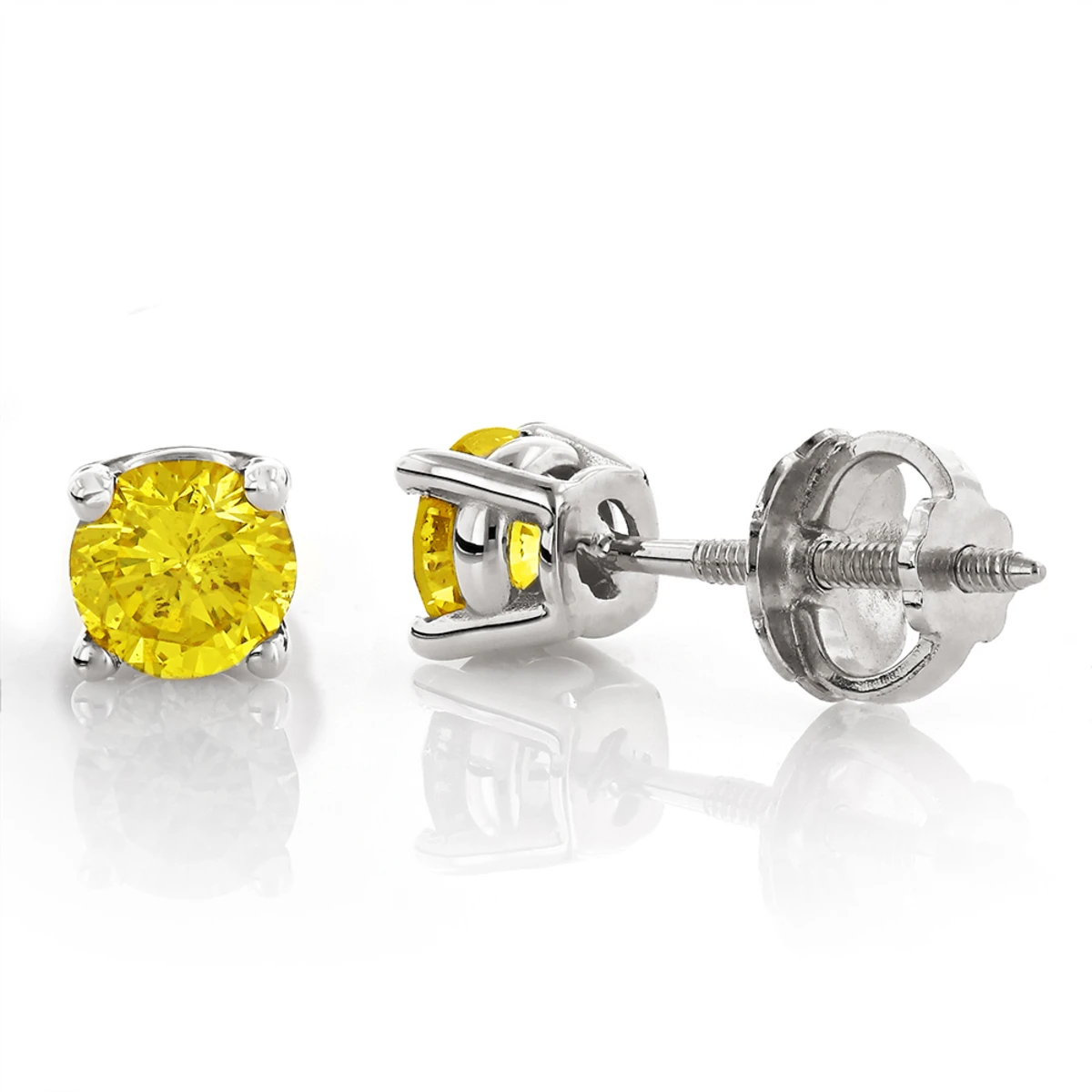 14K Yellow Gold Round Canary Yellow Diamond Stud Earrings 1/2ct 2 14K Yellow Gold Round Canary Yellow Diamond Stud Earrings 1/2ct - Image 2