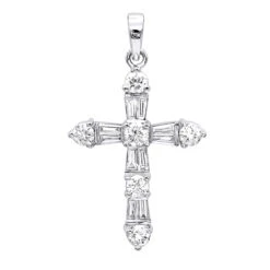 14K White Gold Round Diamond Cross Pendant 1.85ct