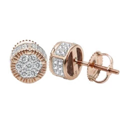 Solid 14K Yellow Gold 2 Carat Look Diamond Stud Earrings 0.5ct Clusters Luxurman -Luxurman 14k solid gold 2 carat look diamond stud earrings 075ct clusters luxurman ro