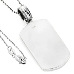 14K White Gold Diamond Dog Tag Pendant 0.22ct -Luxurman 14k solid gold diamond dog tag pendant 022ct p 6167 backwh