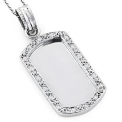 14K White Gold Diamond Dog Tag Pendant 0.22ct