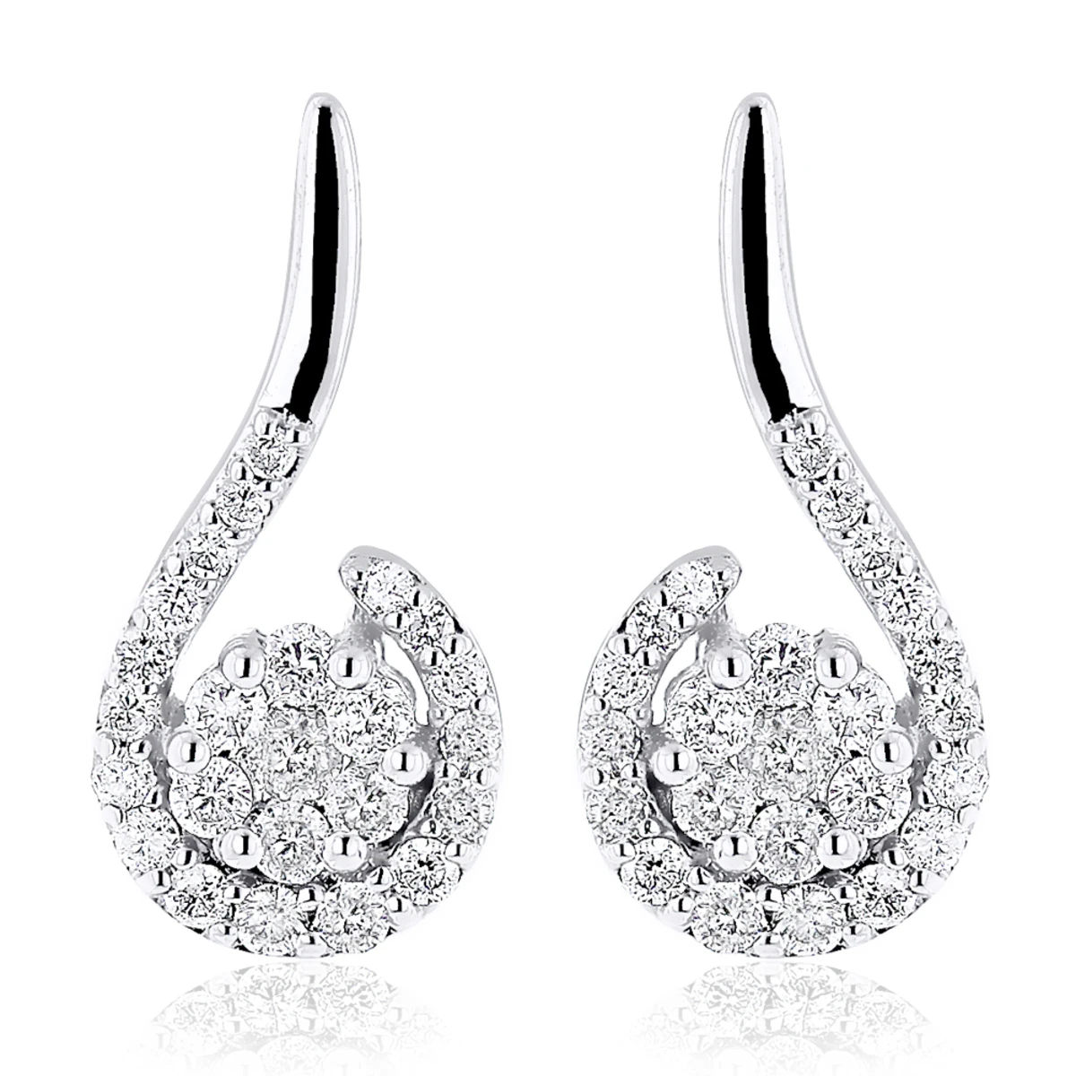 14K White Gold Swirl Diamond Earrings For Women 0.75ct 1 14K White Gold Swirl Diamond Earrings For Women 0.75ct