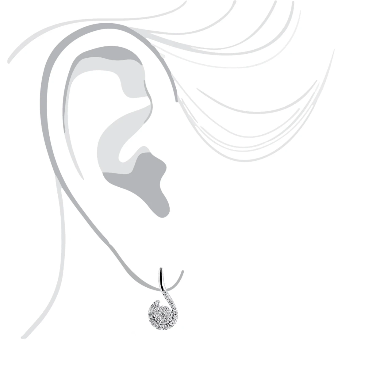 14K White Gold Swirl Diamond Earrings For Women 0.75ct 5 14K White Gold Swirl Diamond Earrings For Women 0.75ct - Image 5