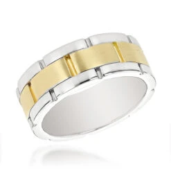 Two Tone 14K Yellow Gold Men's Wedding Band Comfort Fit