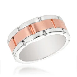 Two Tone 14K Yellow Gold Men's Wedding Band Comfort Fit -Luxurman 14k two tone gold mens wedding band comfort fit ro