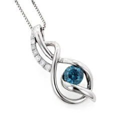 14K White Gold La Minor Blue Diamond Pendant For Women With Chain Necklace