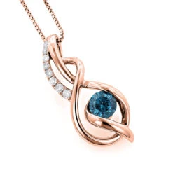 14K White Gold La Minor Blue Diamond Pendant For Women With Chain Necklace -Luxurman 14k white gold la minor blue diamond pendant for women with chain 037ct ro