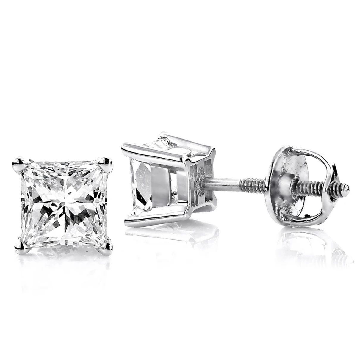 14K White Gold Princess Diamond Stud Earrings 0.25ct 1 14K White Gold Princess Diamond Stud Earrings 0.25ct