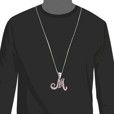 Large 14K White Gold White Pink Diamond Initial M Letter Pendant Necklace 3.4ct 2 Large 14K White Gold White Pink Diamond Initial M Letter Pendant Necklace 3.4ct - Image 2